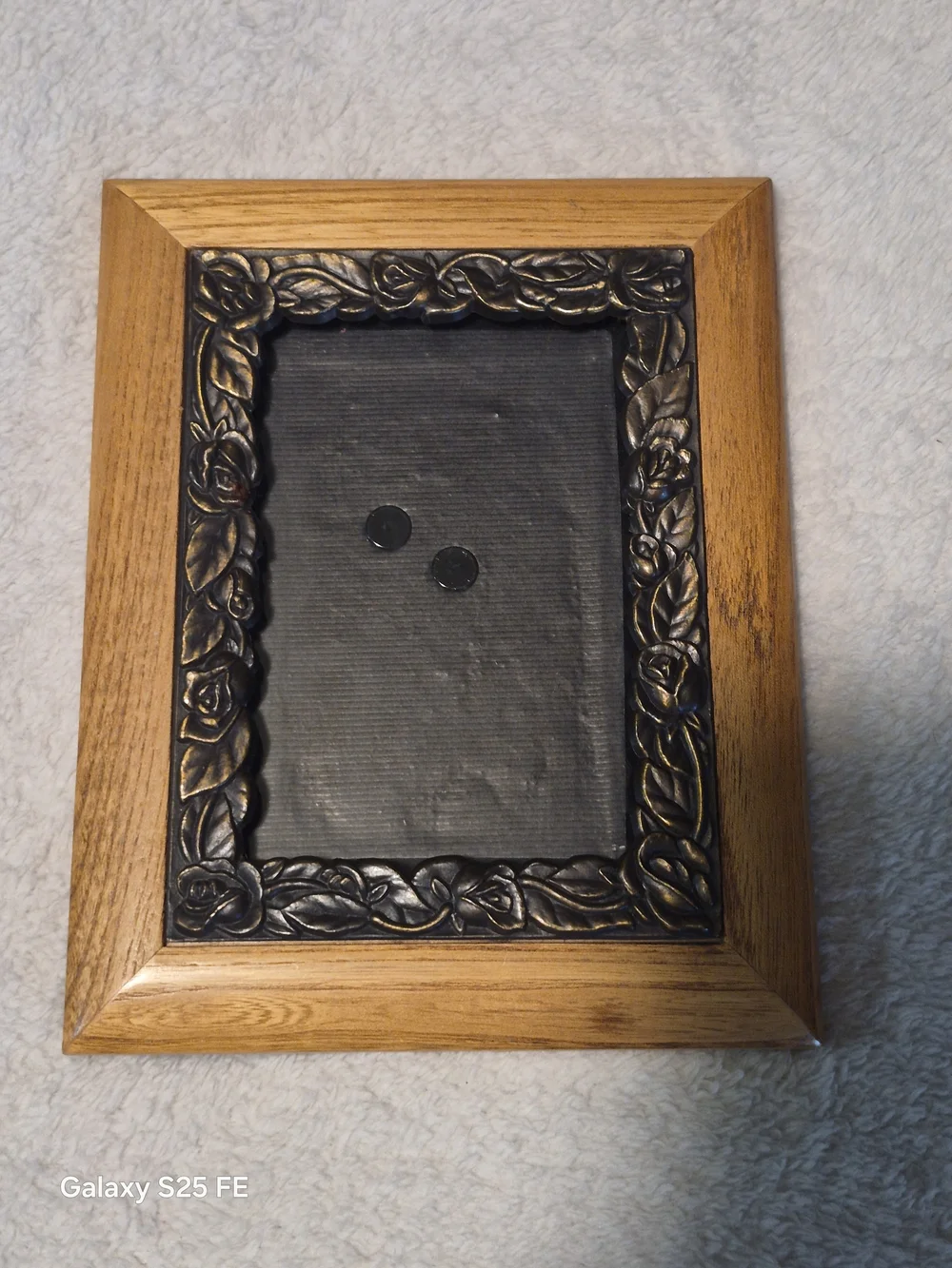 Vintage Wood Picture Frame Antique Bronze Metal Rose Border 7.25x5.75